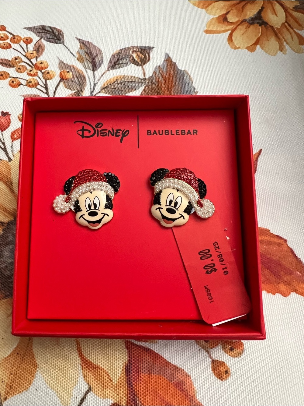 Disney Mickey Mouse Santa Stud Earrings - Red, Black, White